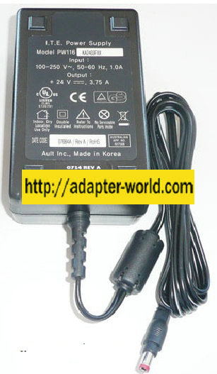 RoSH AULT PW116 KA2403FXX AC ADAPTER 24V. 3.75A